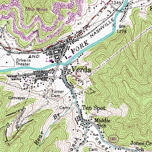 Topographic Map of Verda Post Office (historical), KY