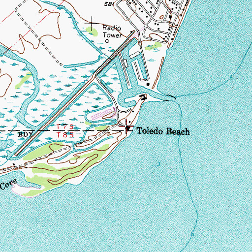 Topographic Map of Toledo Beach Post Office (historical), MI