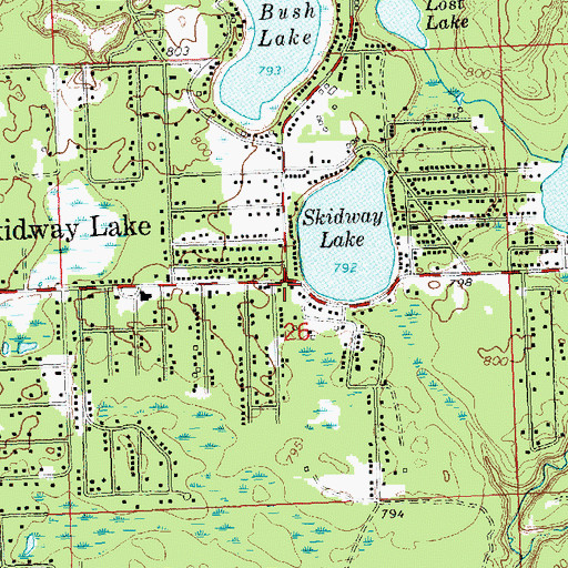 Topographic Map of Skidway Lake Post Office, MI