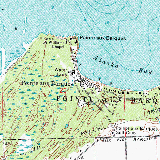 Topographic Map of Pointe Aux Baques Post Office (historical), MI