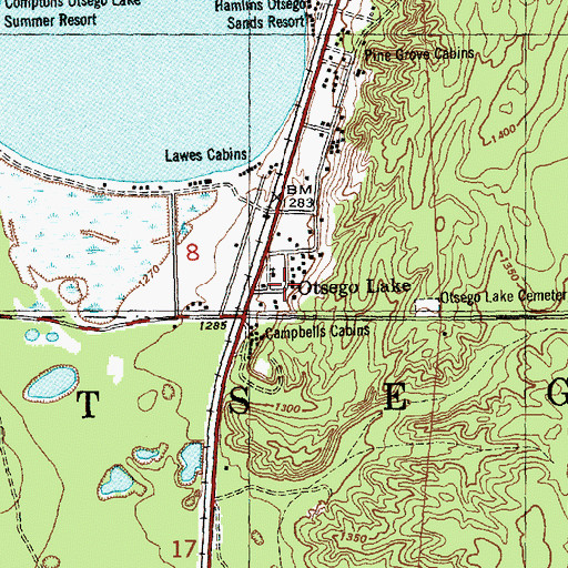 Topographic Map of Otsego Lake Post Office (historical), MI