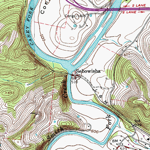 Topographic Map of Sebowisha Post Office (historical), TN