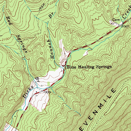 Topographic Map of Blue Healing Springs Post Office (historical), VA