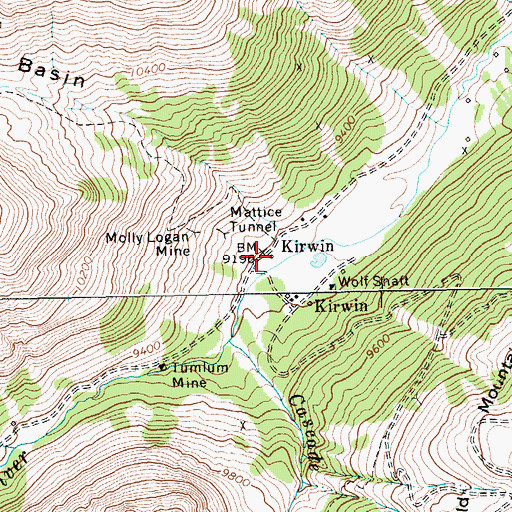 Topographic Map of Kirwin Post Office (historical), WY