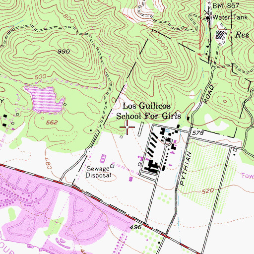 Topographic Map of Pythian Home Cemetery, CA