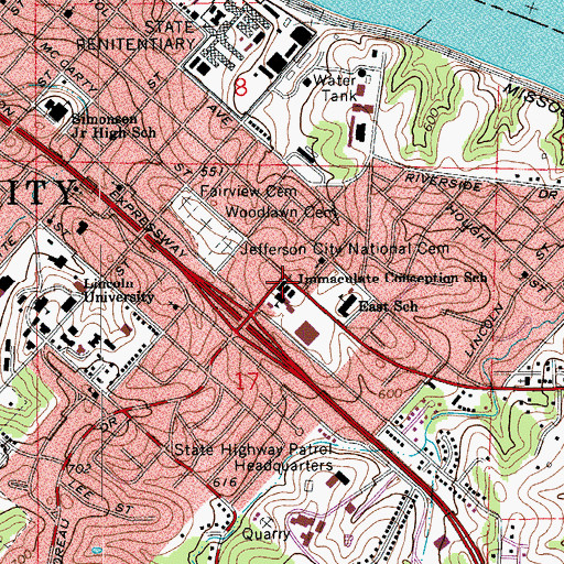 Topographic Map of Immaculate Conception Catholic Church, MO
