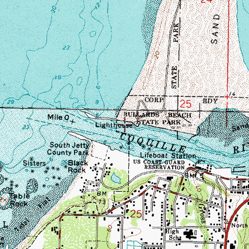 Topographic Map of Coquille River Lighthouse, OR