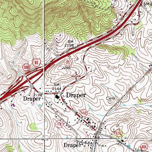 Topographic Map of Draper District, VA