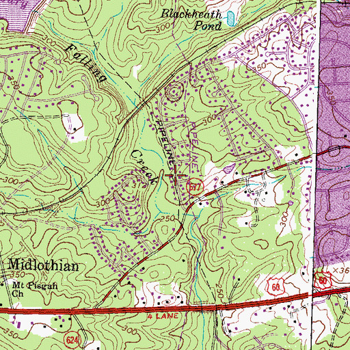 Topographic Map of Midlothian District, VA