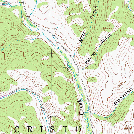 Topographic Map of Mill Creek, CO