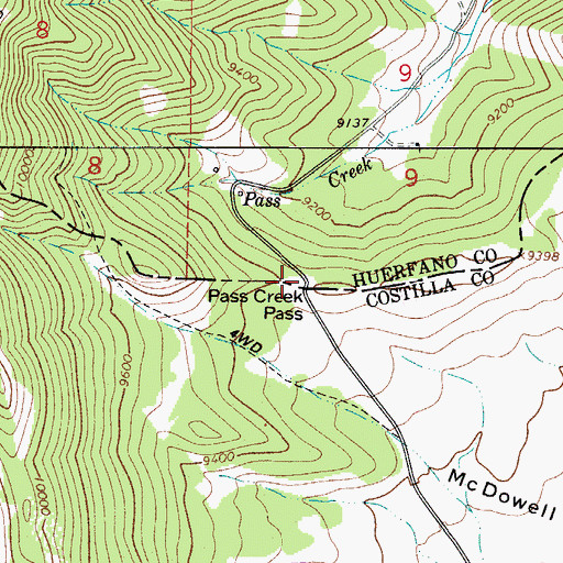 Topographic Map of Pass Creek Pass, CO