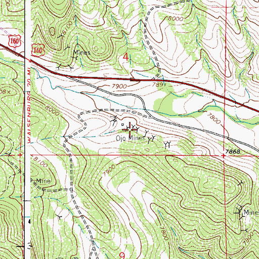 Topographic Map of Ojo Mines, CO