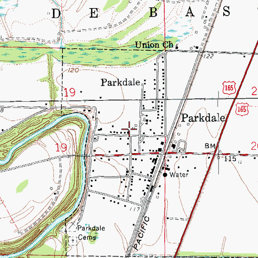 Topographic Map of Parkdale Baptist Church, AR