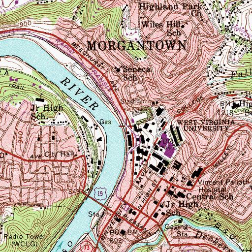 Topographic Map of Central District, WV