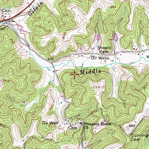 Topographic Map of Harris District, WV