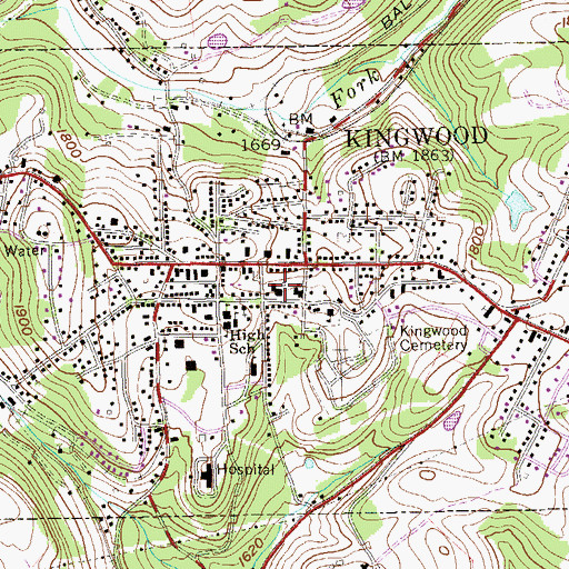Topographic Map of Kingwood District (historical), WV