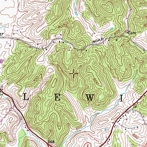 Topographic Map of Lewis District, WV