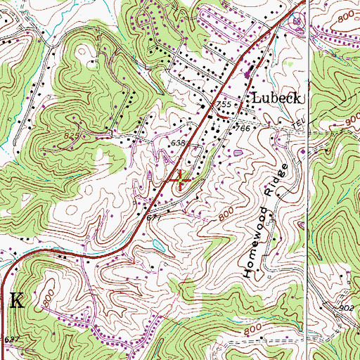 Topographic Map of Lubeck District, WV