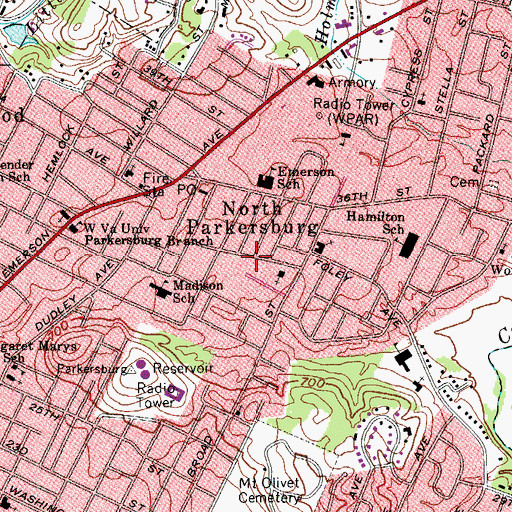 Topographic Map of Parkersburg District, WV