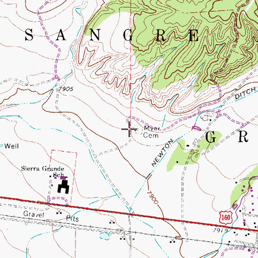 Topographic Map of Myer Cemetery, CO