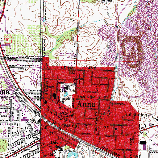 Topographic Map of Anna District 5 Election Precinct, IL