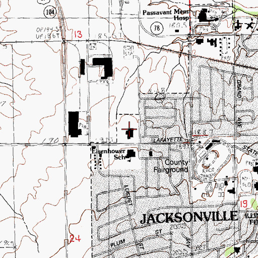 Topographic Map of Jacksonville Number 14 Election Precinct, IL