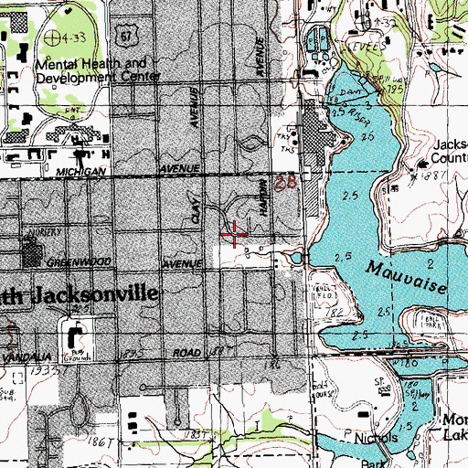 Topographic Map of Jacksonville Number 25 Election Precinct (historical), IL