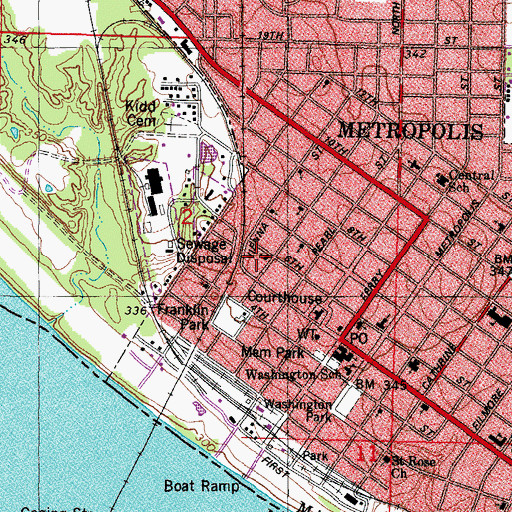 Topographic Map of Metropolis Number 1 Election Precinct, IL