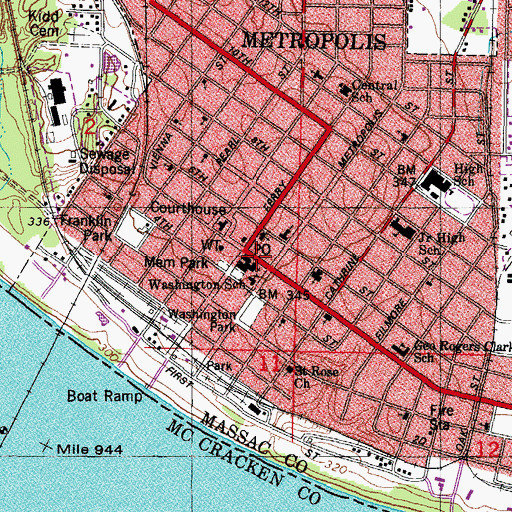 Topographic Map of Metropolis Number 2 Election Precinct, IL