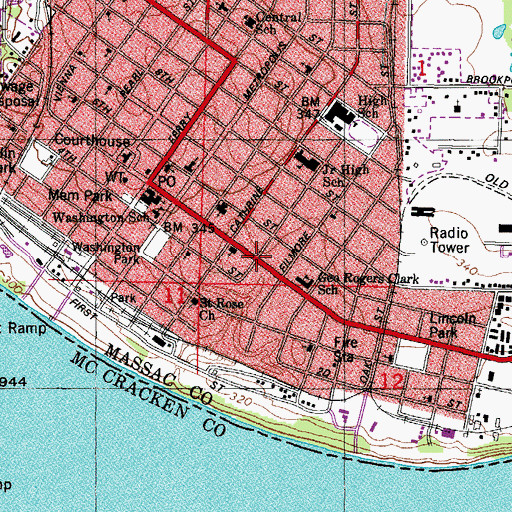 Topographic Map of Metropolis Number 3 Election Precinct, IL