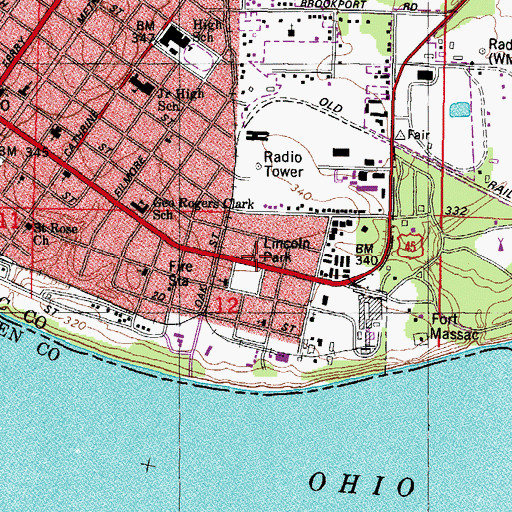 Topographic Map of Metropolis Number 4 Election Precinct, IL