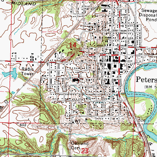 Topographic Map of Petersburg West Number 16 Election Precinct, IL