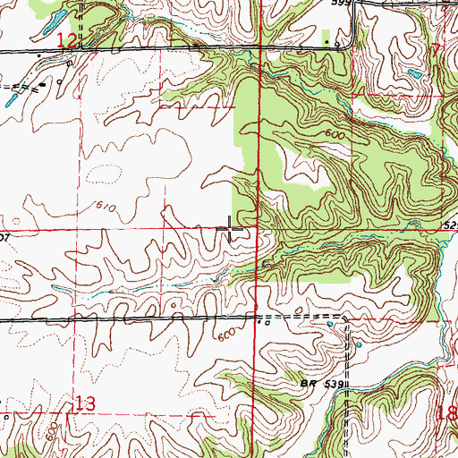 Topographic Map of Rock Creek Number 12 Election Precinct, IL