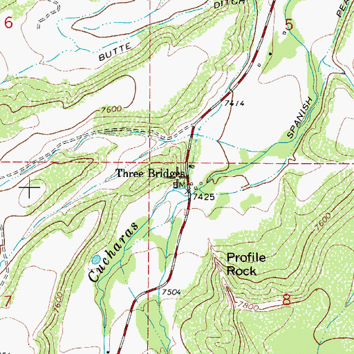 Topographic Map of Three Bridges, CO