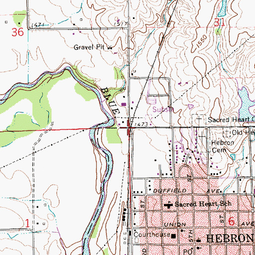 Topographic Map of Hebron Election Precinct (historical), NE