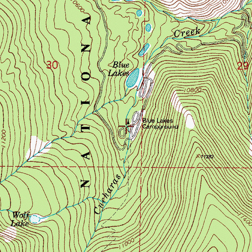 Topographic Map of Blue Lakes Campground, CO