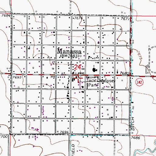 Topographic Map of Jack Dempsey Park, CO