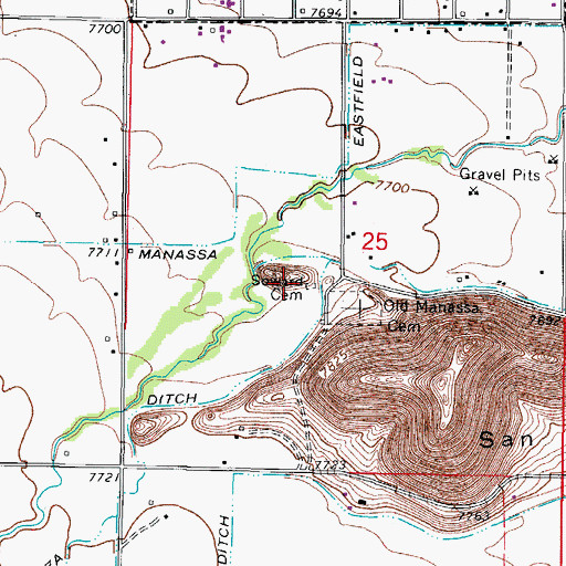 Topographic Map of Sowards Cemetery, CO
