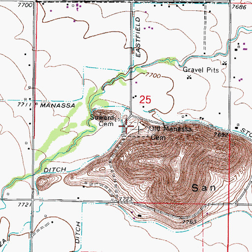 Topographic Map of Old Manassa Cemetery, CO