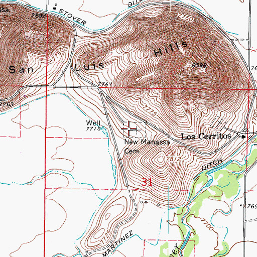 Topographic Map of New Manassa Cemetery, CO