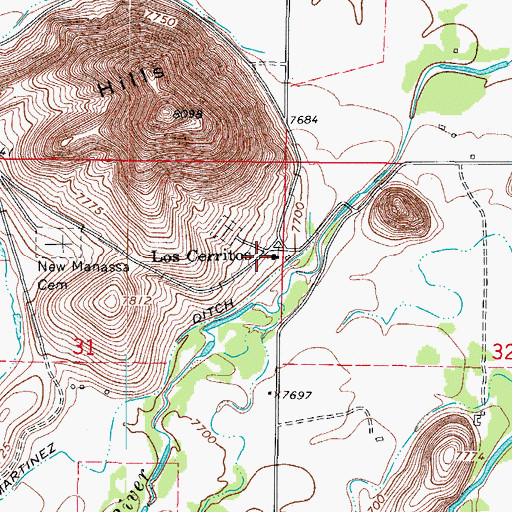 Topographic Map of Los Cerritos, CO