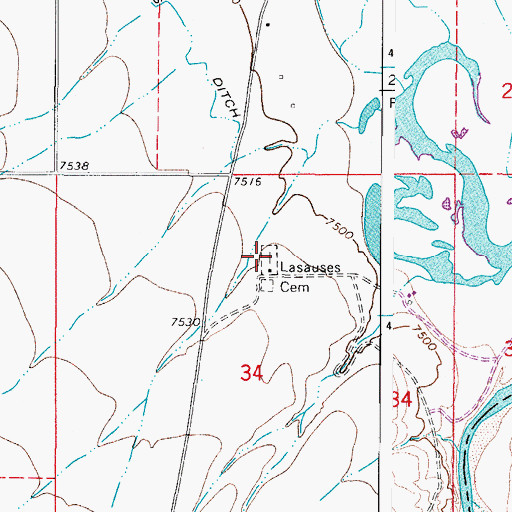 Topographic Map of Lasauses Cemetery, CO