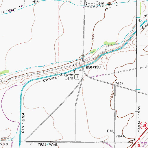 Topographic Map of Old Town Cemetery, CO