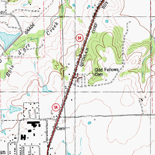 Topographic Map of Odd Fellows Cemetery, TX