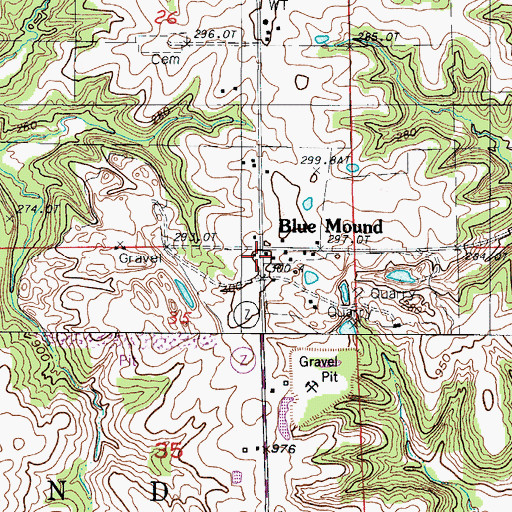 Topographic Map of Blue Mound Post Office, MO