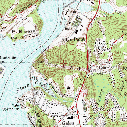 Topographic Map of Allyn Mountain, CT
