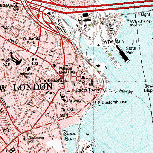 Topographic Map of Antiques District, CT