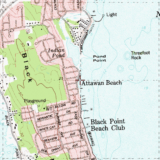 Topographic Map of Attawan Beach, CT