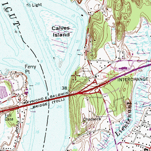 Topographic Map of Bacon Landing, CT