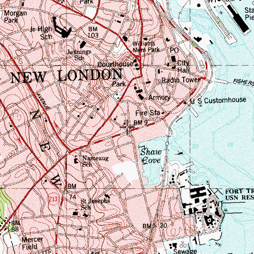 Topographic Map of Baptist Rocks, CT